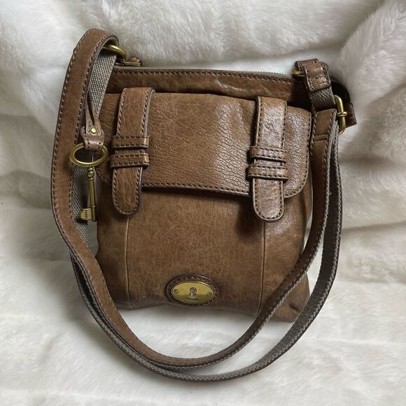 Fossil  Carson long live vintage Messenger leather light brown crossbody bag - Picture 1 of 11